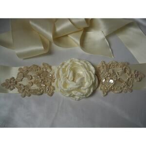 Ivory beaded lace wedding dress belt, party prom formal evening wear bridal belt